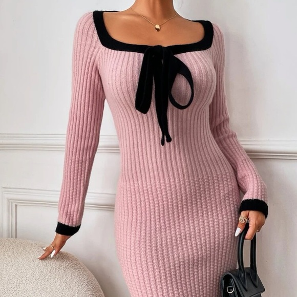 Elegant Bow Ribbon Sweater Dress. - Picture 15 of 16